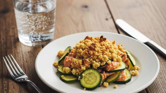 Crumble courgettes et Saumon les jardins de la côte rotie à Ampuis 1